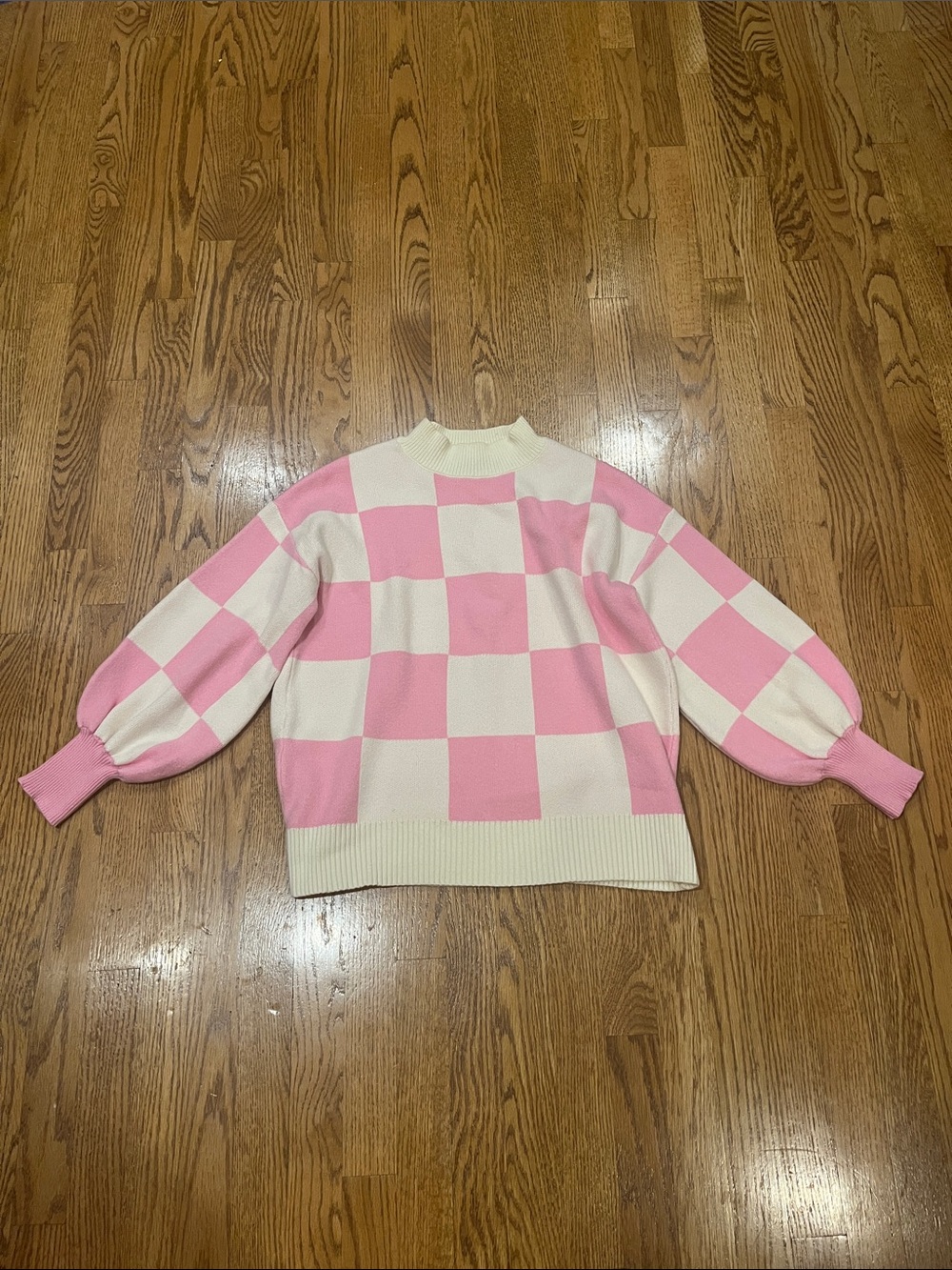 Pink and Cream Checkerboard Crewneck Sweater zesica size large